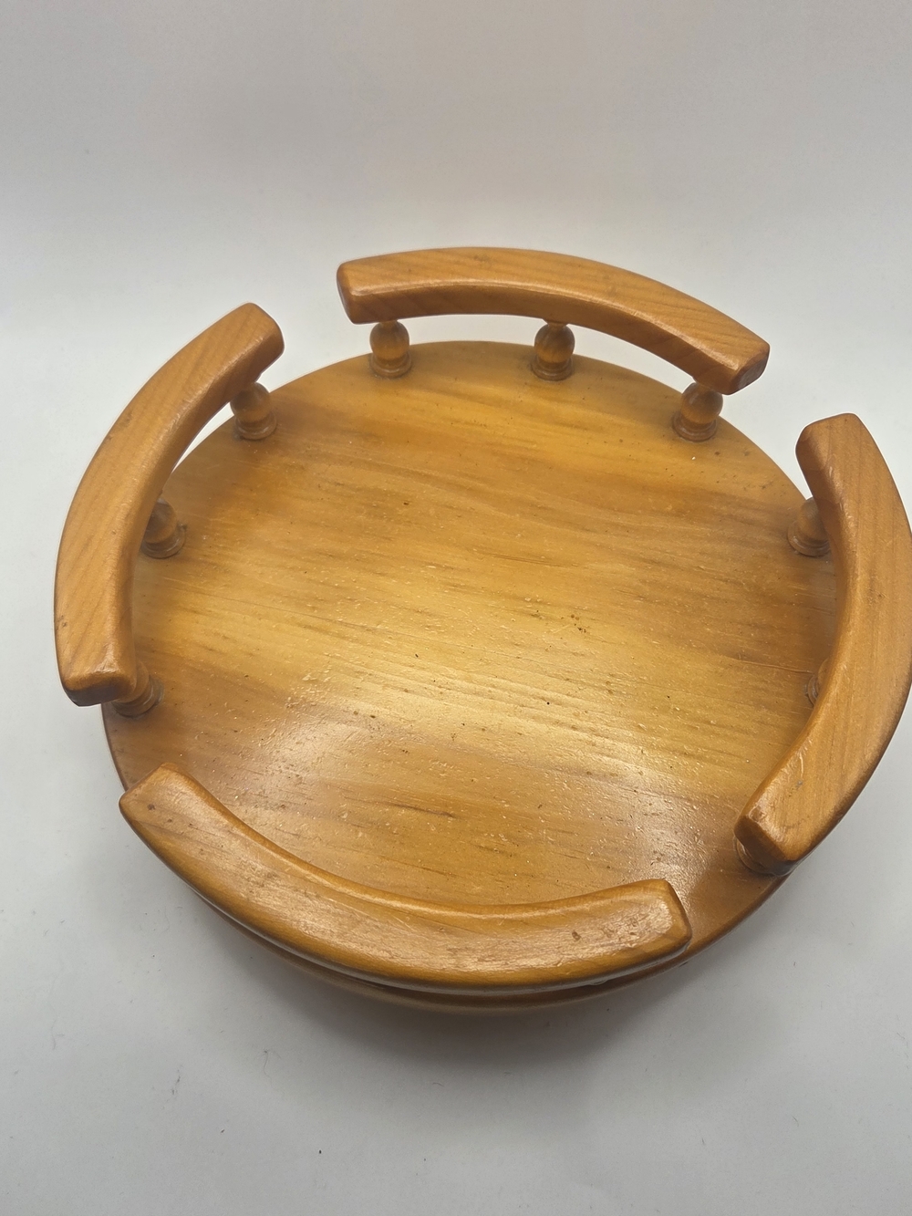 Oak Wood Vintage Lazy Susan Turntable Spindle Rails Organizer 9 In Ball Bearings